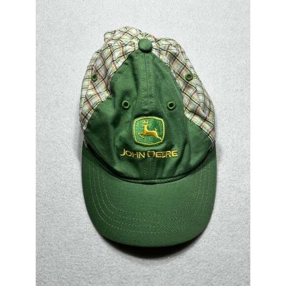 John Deere Hat Cap Boys Snapback Green Yellow Plaid Tractor K Products Youth Kid - Picture 3 of 7